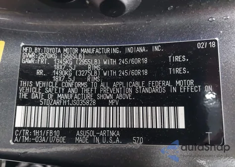 2018 Toyota Highlander Le from USA, damaged, VIN 5TDZARFH1JS035828